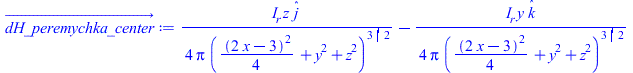 Typesetting:-mprintslash([dH_peremychka_center_ := `+`(`/`(`*`(`/`(1, 4), `*`(I__r, `*`(z, `*`(_j)))), `*`(Pi, `*`(`^`(`+`(`*`(`/`(1, 4), `*`(`^`(`+`(`*`(2, `*`(x)), `-`(3)), 2))), `*`(`^`(y, 2)), `*`...